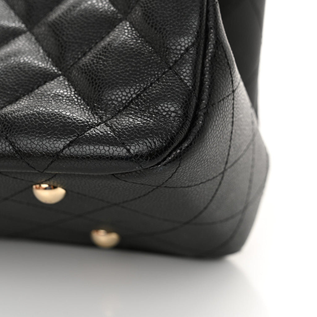 Caviar Quilted Large Shopping Tote Black