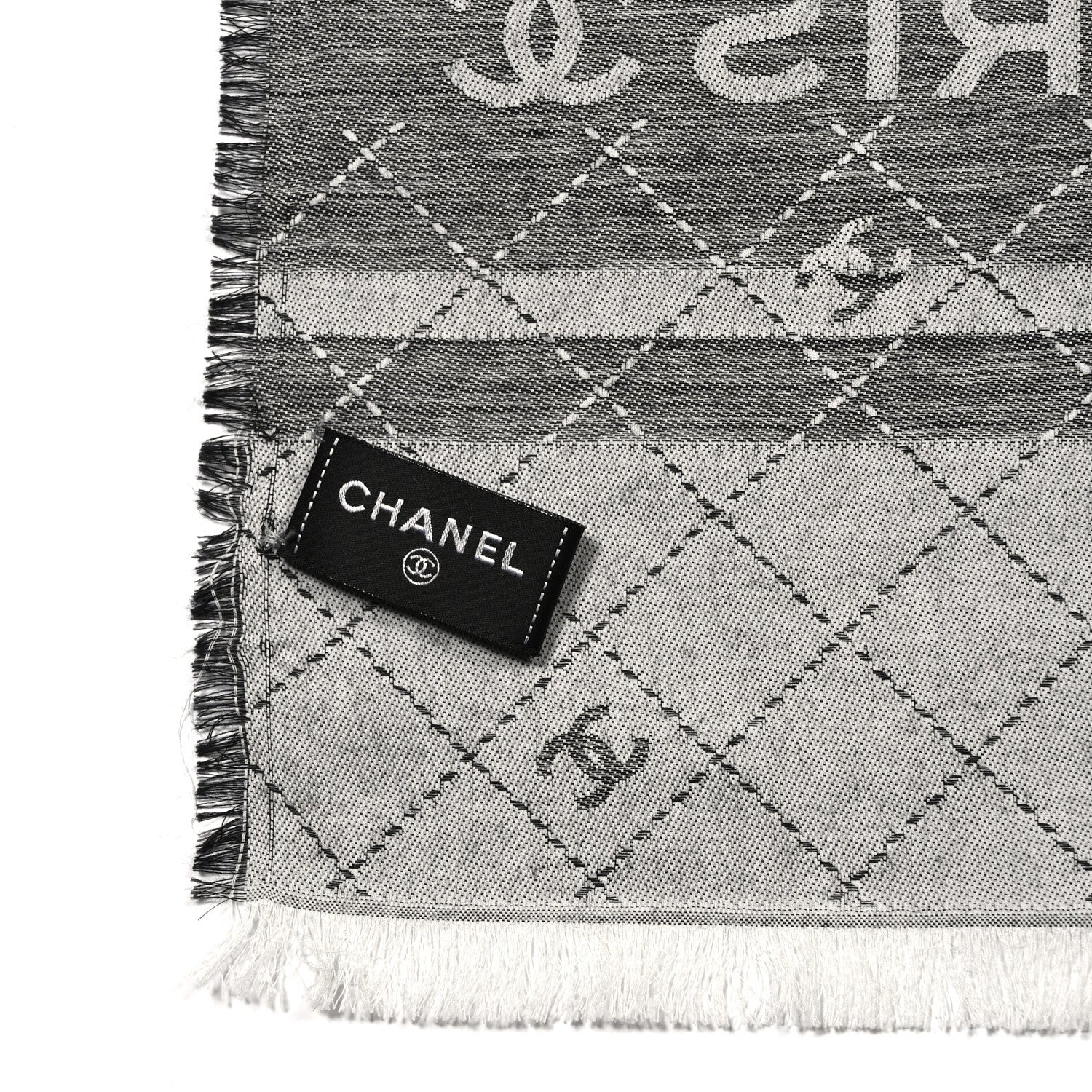Cashmere Silk Quilted CC Logo Scarf Black