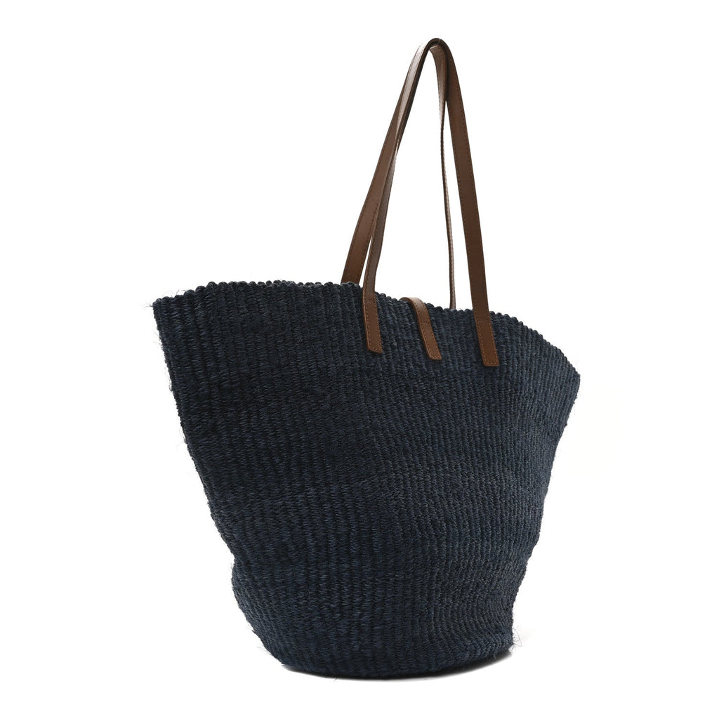 Raffia Calfskin Medium Panier Tote Blue Orchid Brick