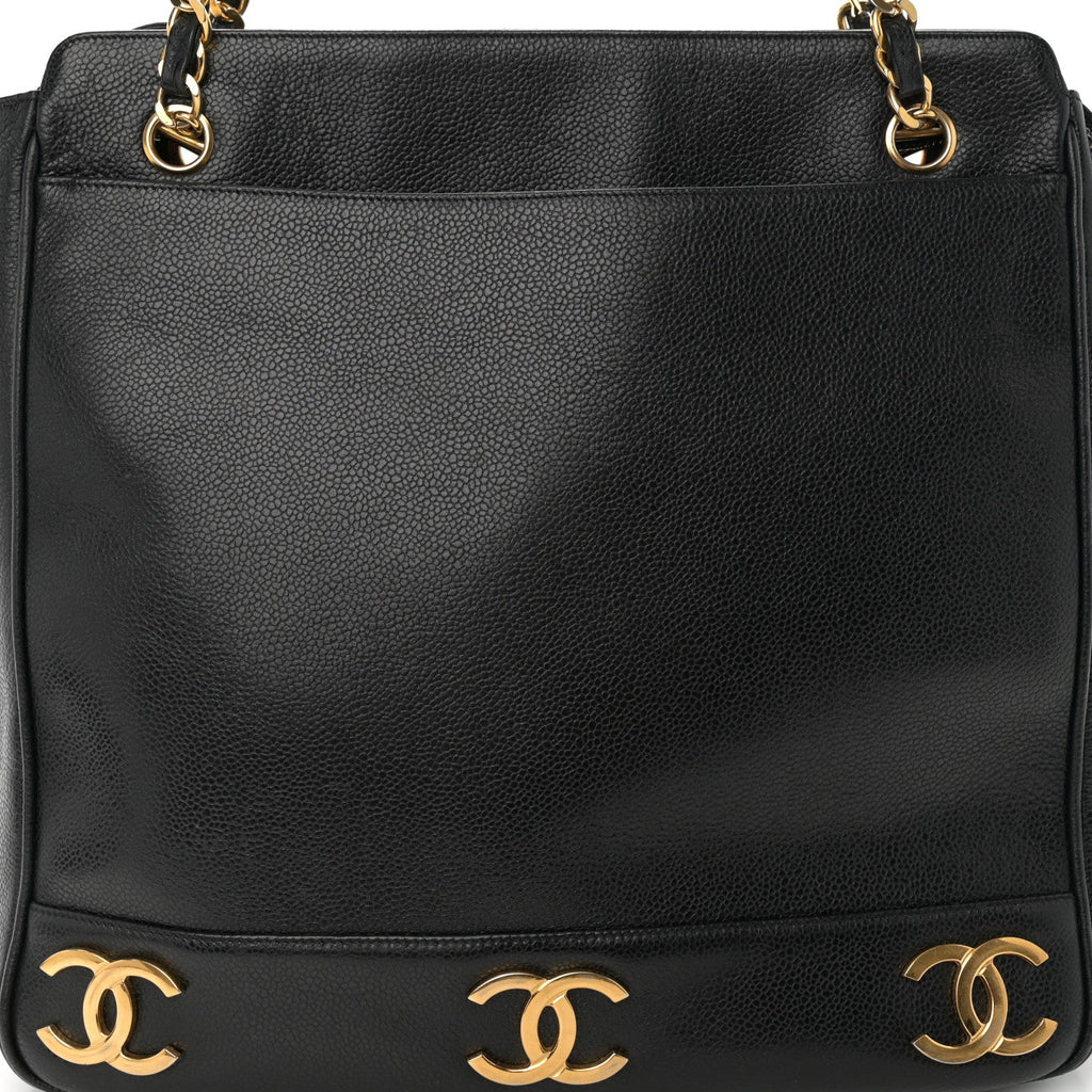 Caviar Triple CC Shoulder Bag Black