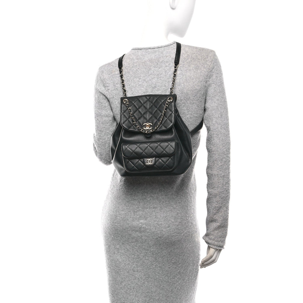 Lambskin Quilted Large Duma Drawstring Backpack Black