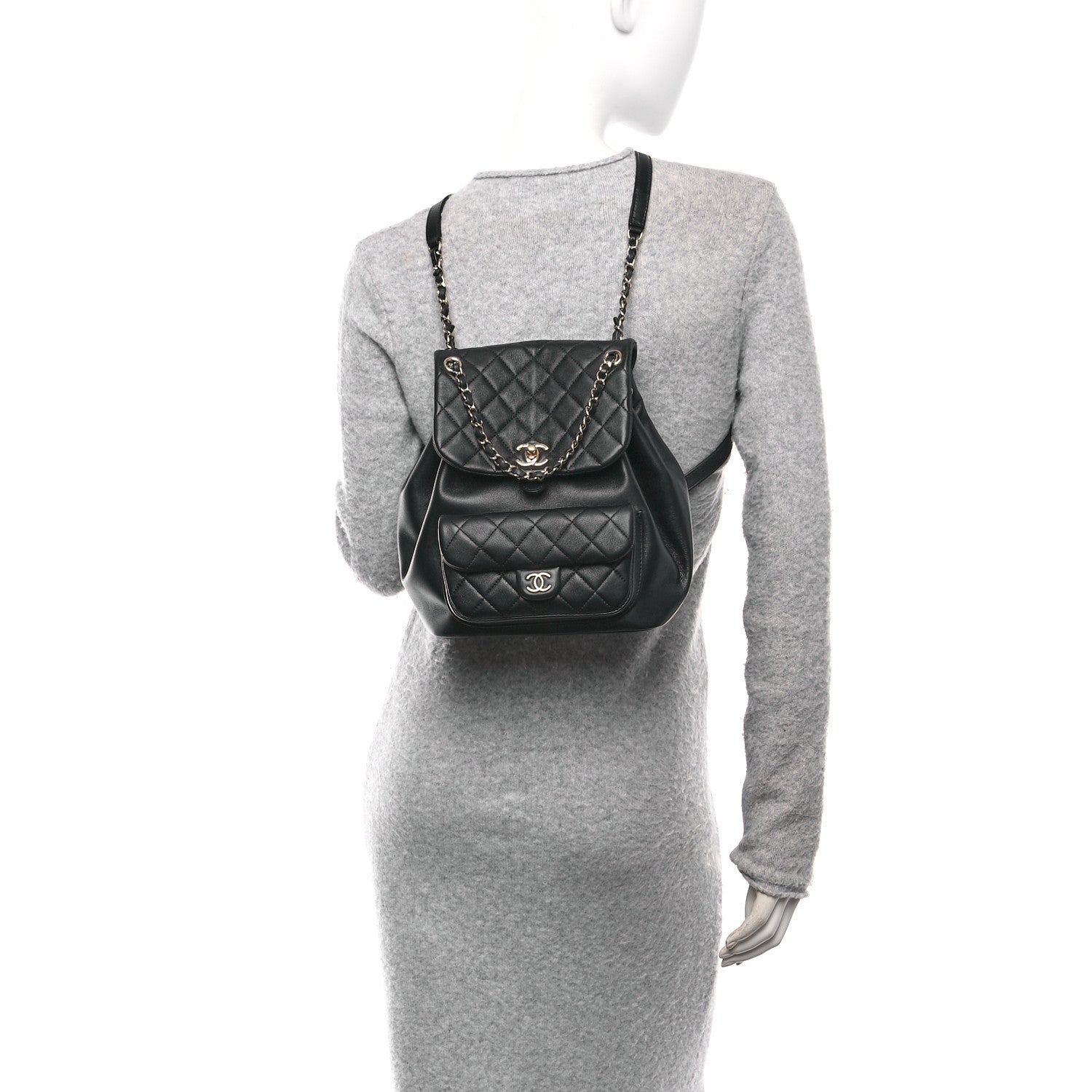 Lambskin Quilted Large Duma Drawstring Backpack Black