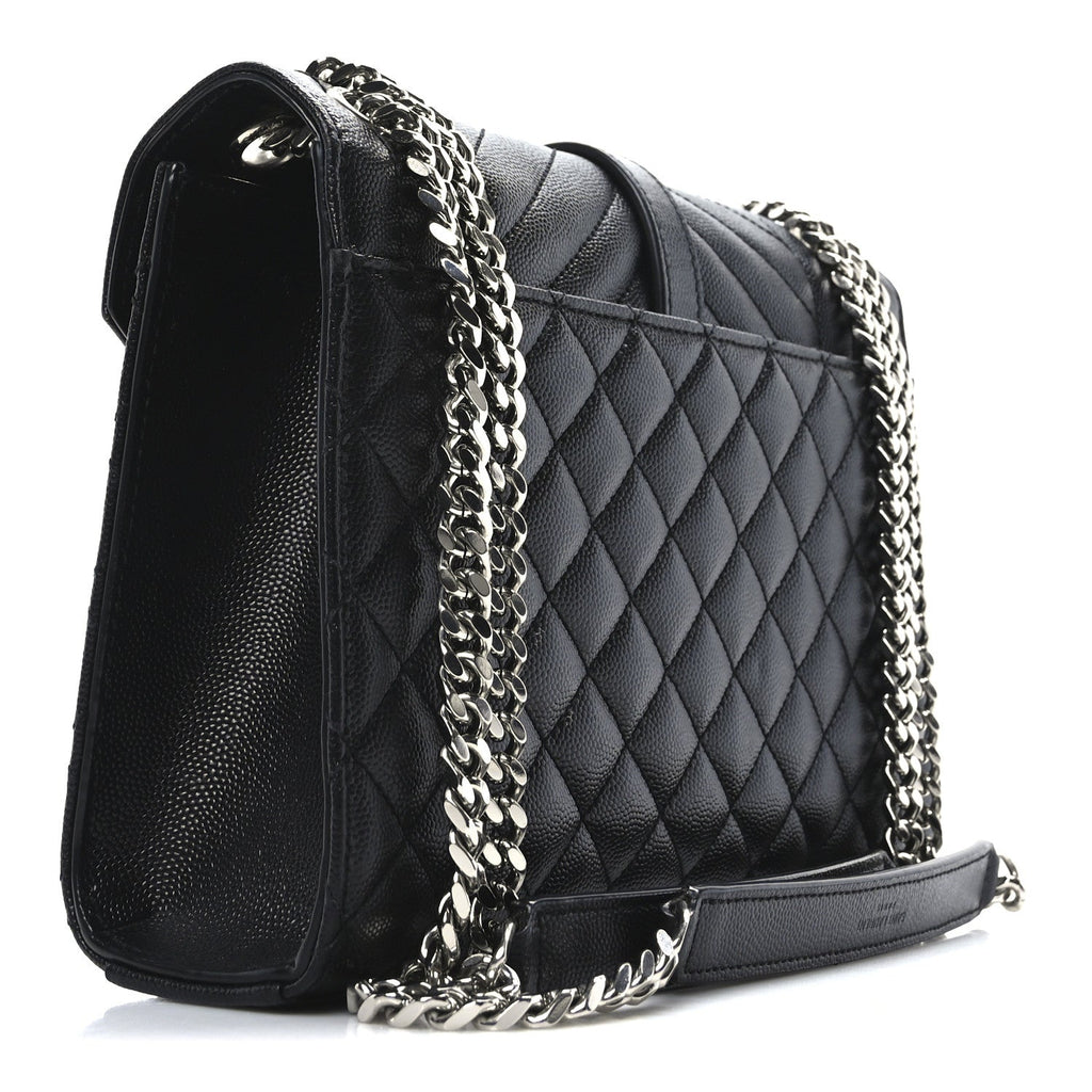 Grain De Poudre Textured Mixed Matelasse Triquilt Medium Monogram Satchel Black