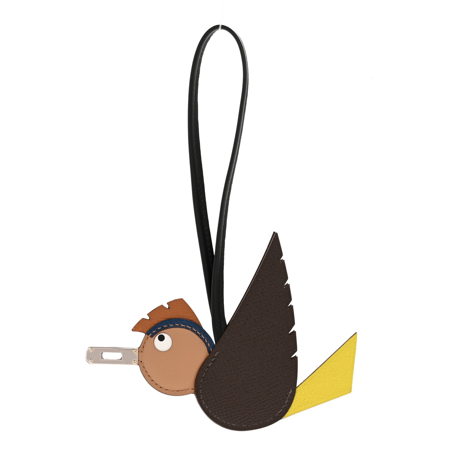 Epsom Swift Chevre Mysore Birdy Bag Charm Jaune Ambre Black Biscuit