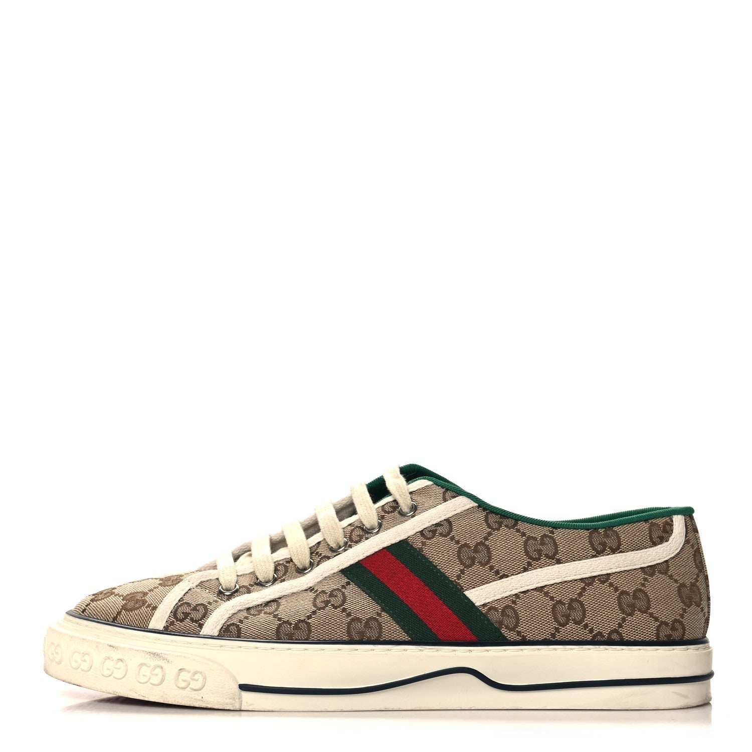 GG Monogram Web Mens 1977 Tennis Sneakers 10.5 Beige Ebony Mystic White