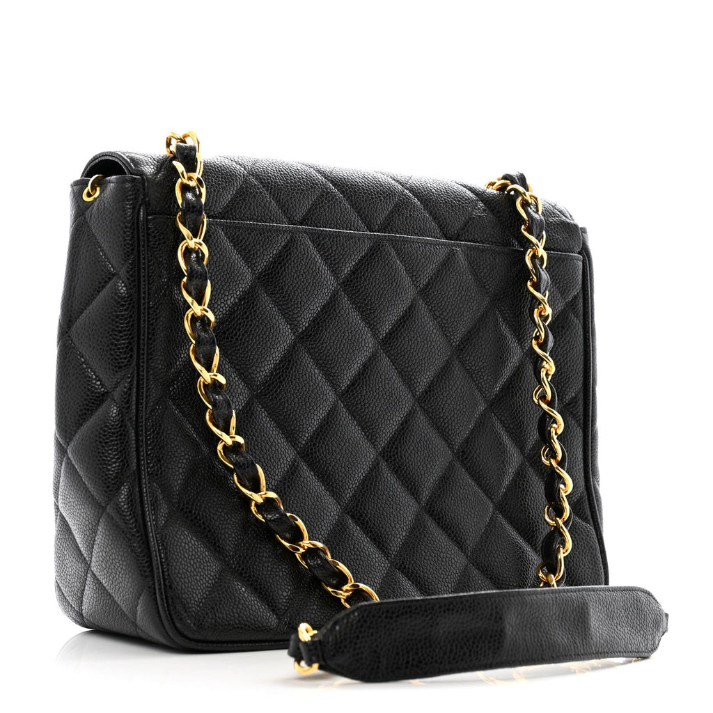 Caviar Quilted Jumbo Square Flap Black