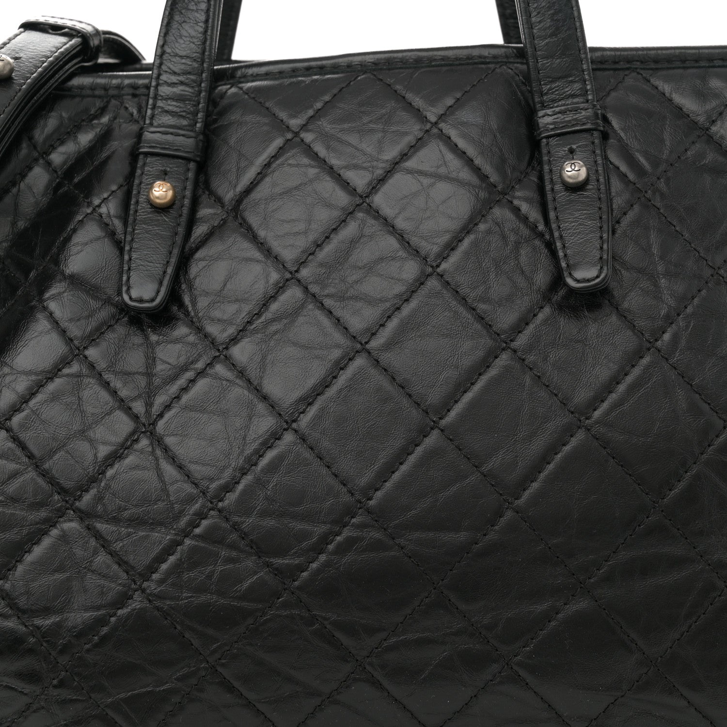 Aged Calfskin Quilted Large Gabrielle Shopping Tote Black