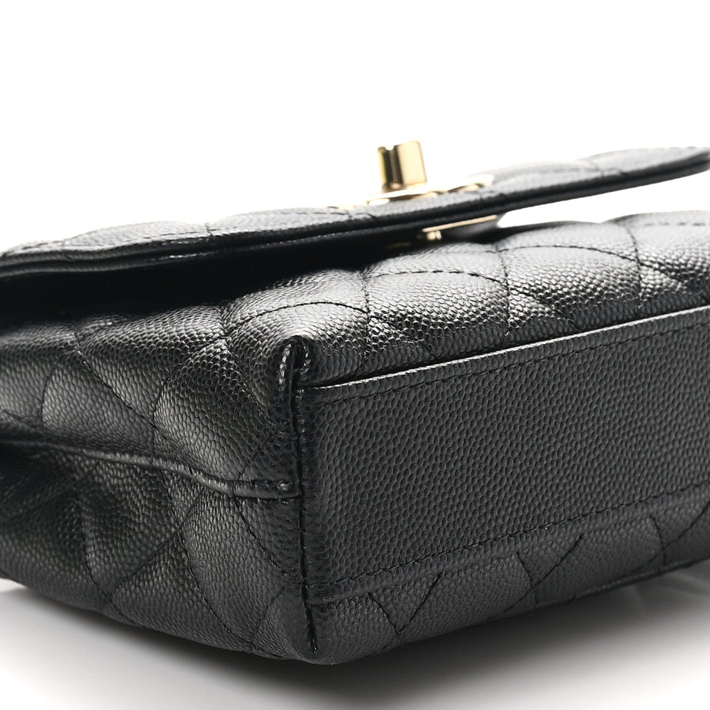 Caviar Quilted Coco Handle Clutch With Chain Black