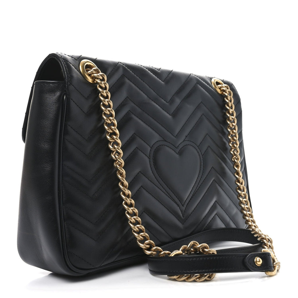 Calfskin Matelasse Medium GG Marmont Shoulder Bag Black