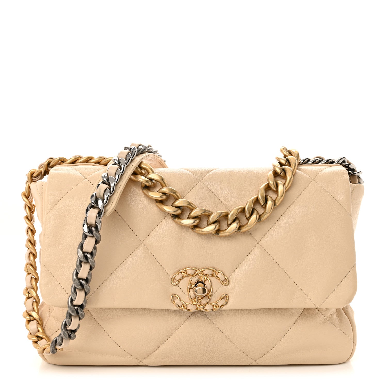 Lambskin Quilted Large Chanel 19 Flap Light Beige