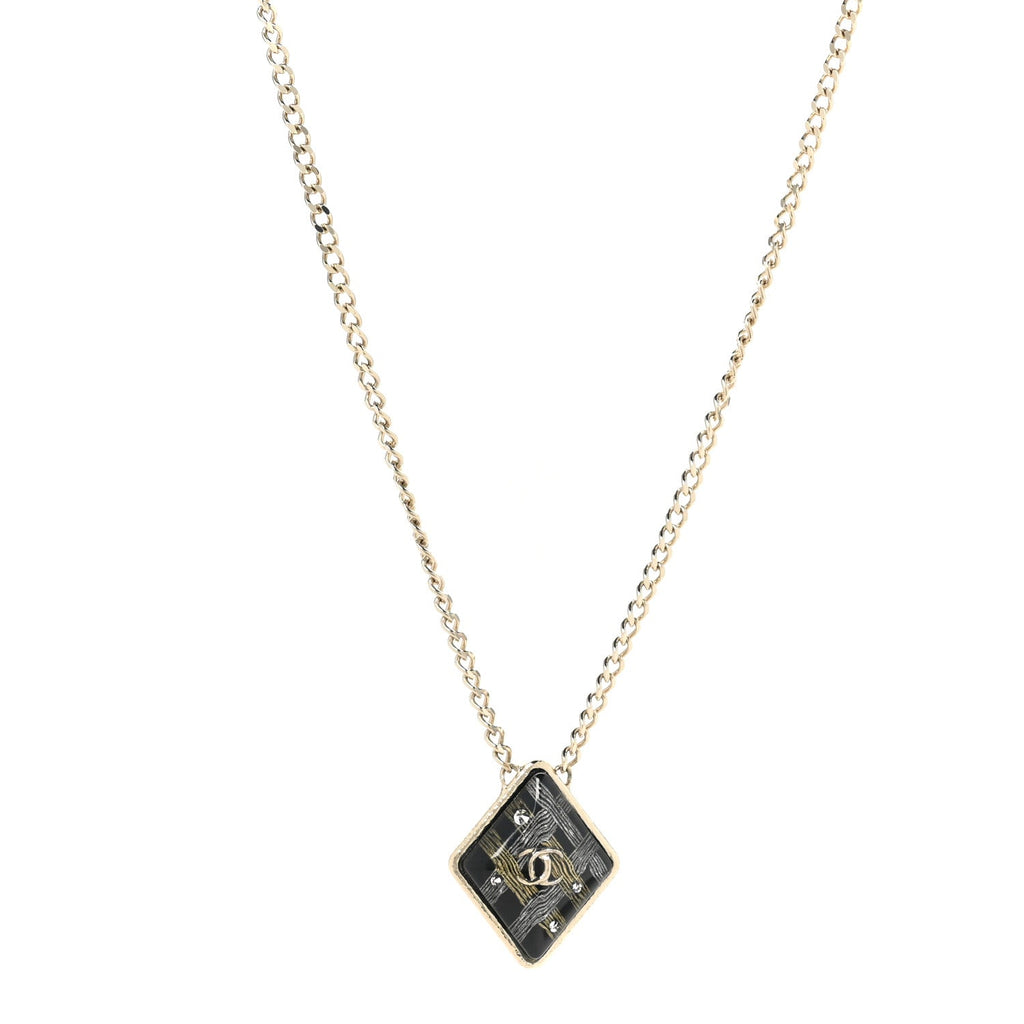 Metal Resin Enamel Crystal CC Necklace Gold Black White