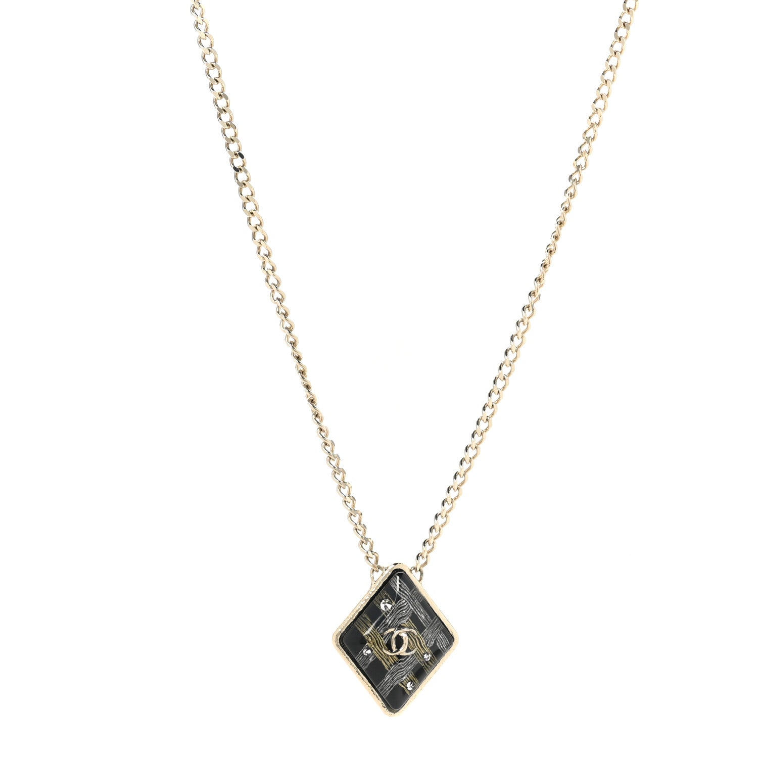 Metal Resin Enamel Crystal CC Necklace Gold Black White