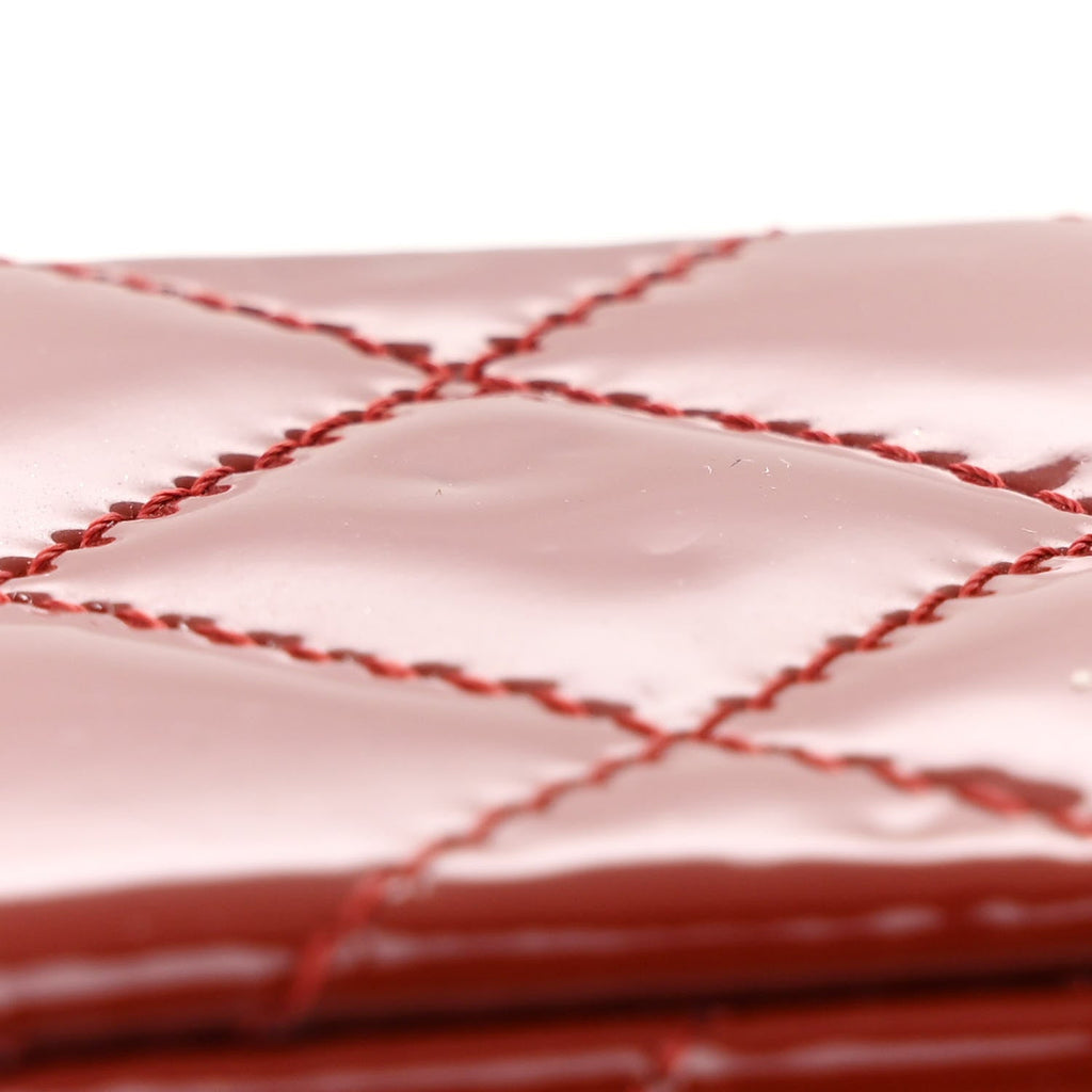 Patent Calfskin Quilted Mini Rectangular Flap Dark Red