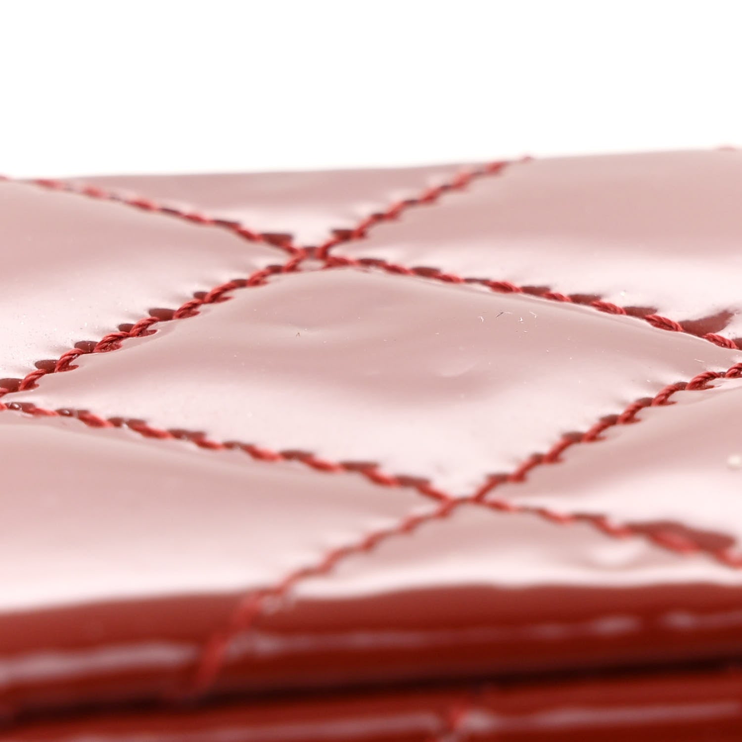 Patent Calfskin Quilted Mini Rectangular Flap Dark Red