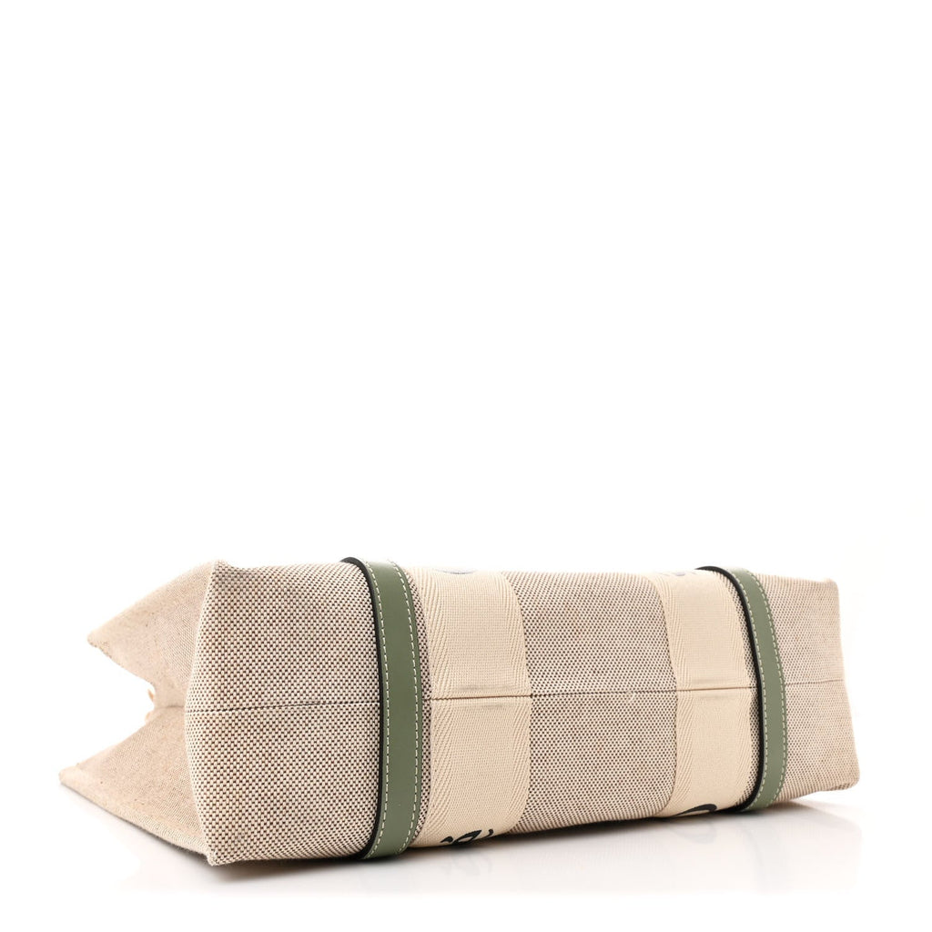 Cotton Calfskin Medium Woody Ribbon Tote White Green
