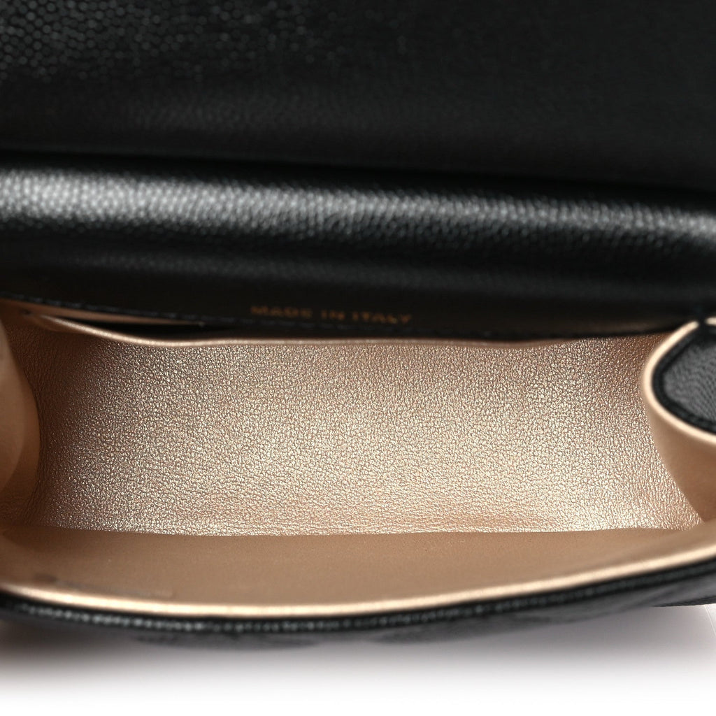 Caviar Quilted  Mini Flap Clutch With Chain Black