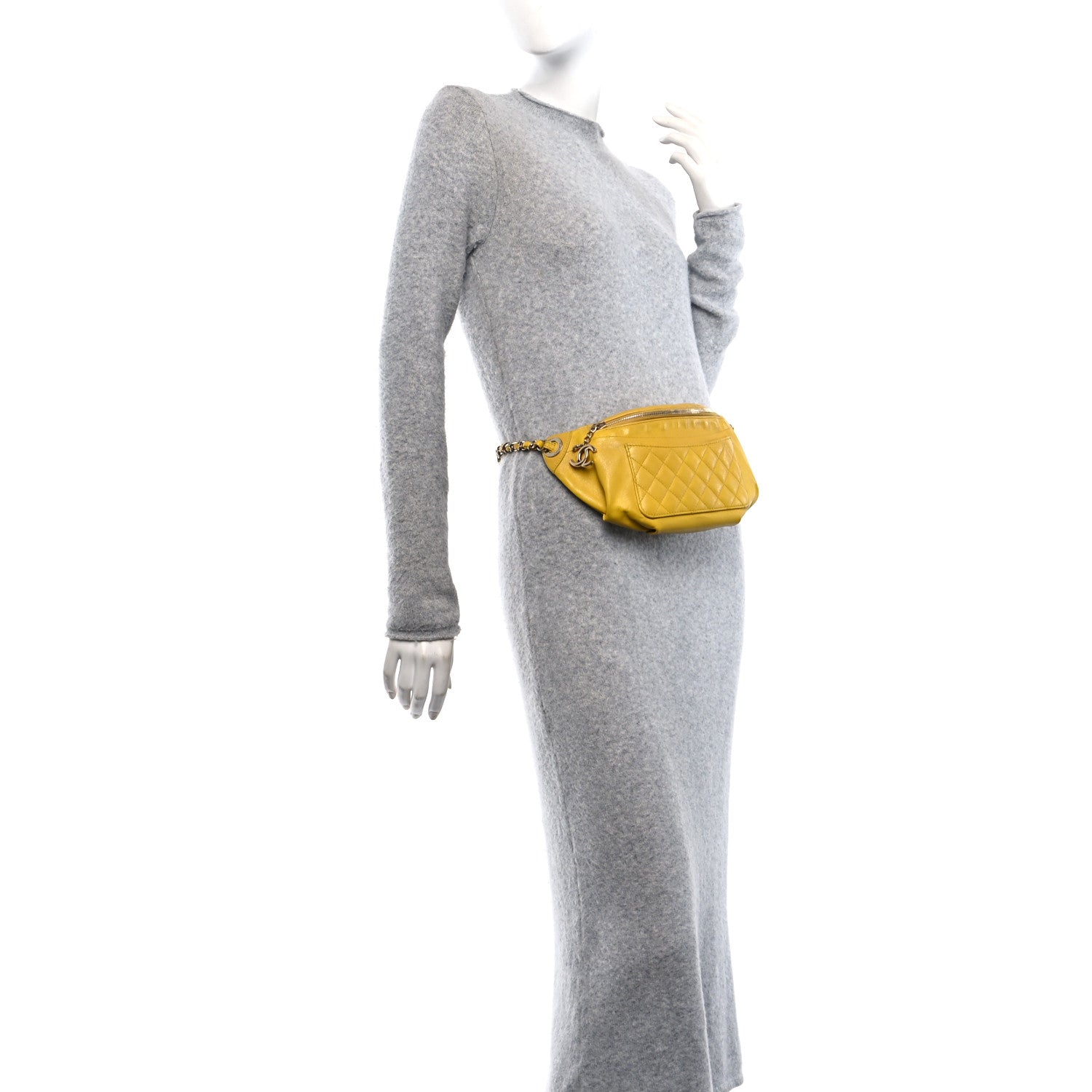 Crumpled Glazed Lambskin Quilted Waist Bag Fanny Pack Yellow