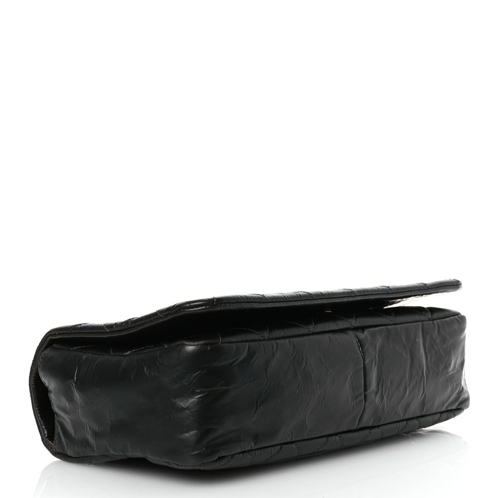 Glazed Calfskin Quilted CC Single Flap Black