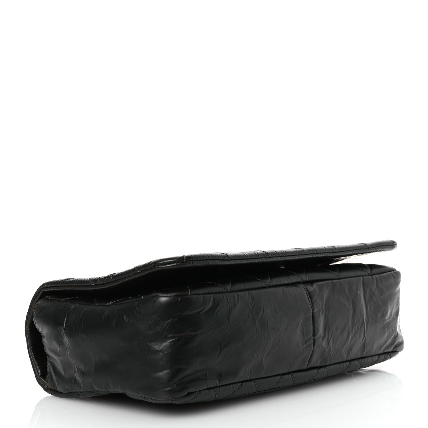 Glazed Calfskin Quilted CC Single Flap Black