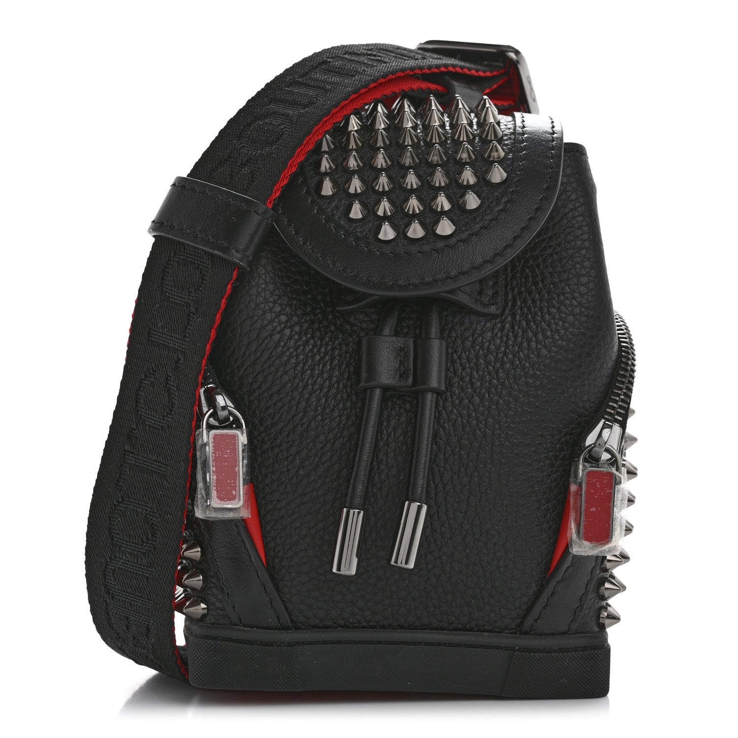 Calfskin Spiked Mini Explorafunk Keyring Bag Black