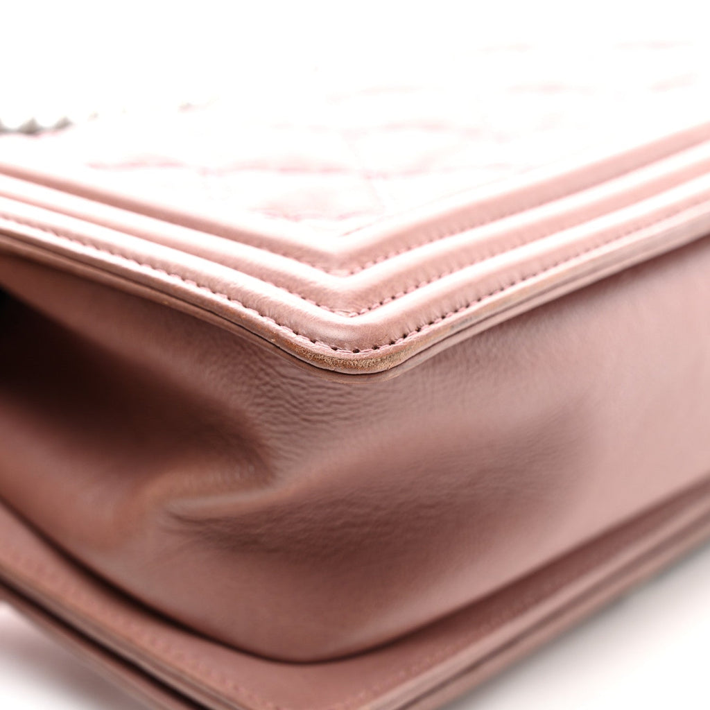 Calfskin Quilted Double Stitch Medium Boy Flap Pink