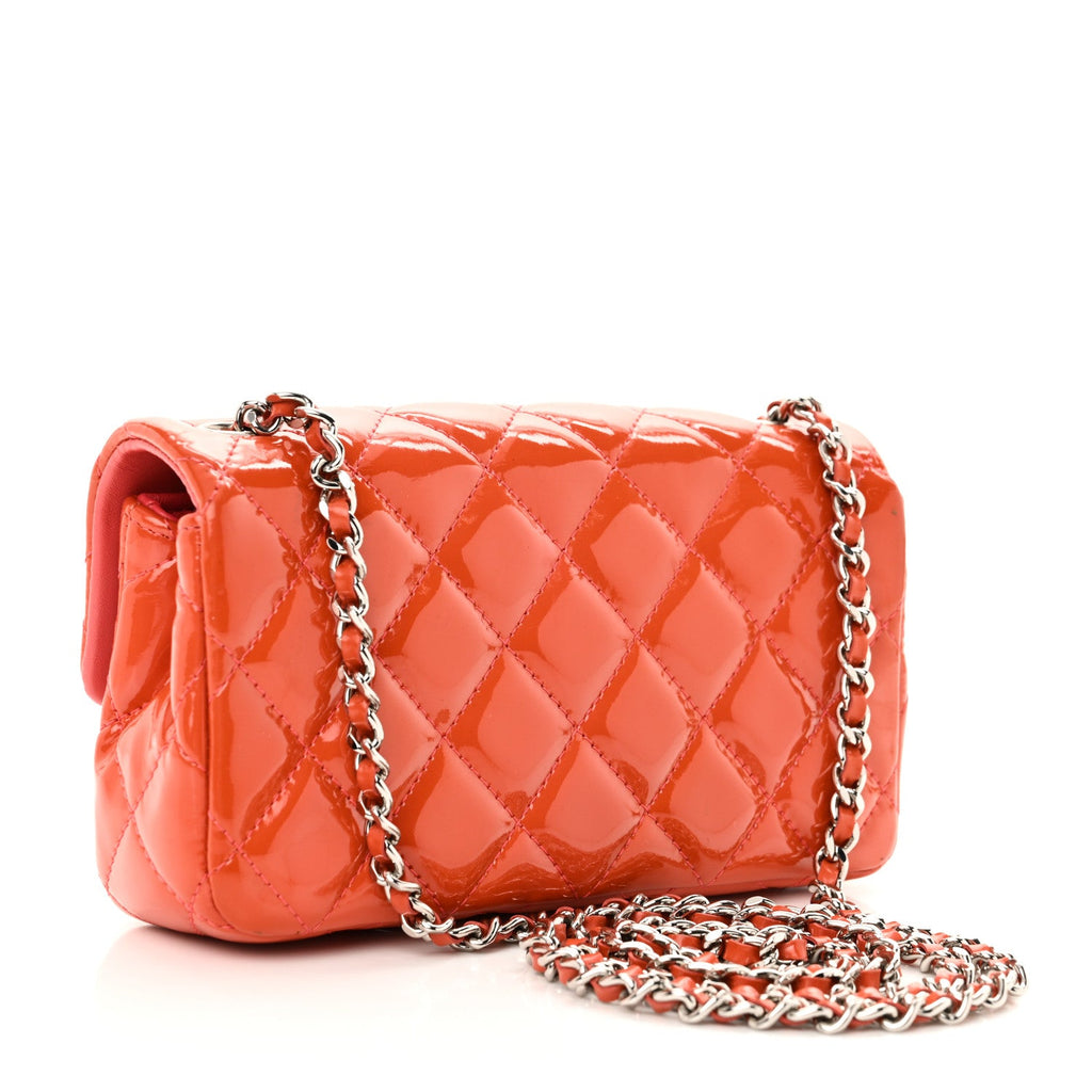 Patent Calfskin Quilted Extra Mini Rectangular Flap Orange