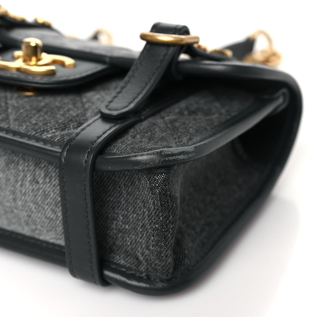 Denim Quilted Mini Flap Grey