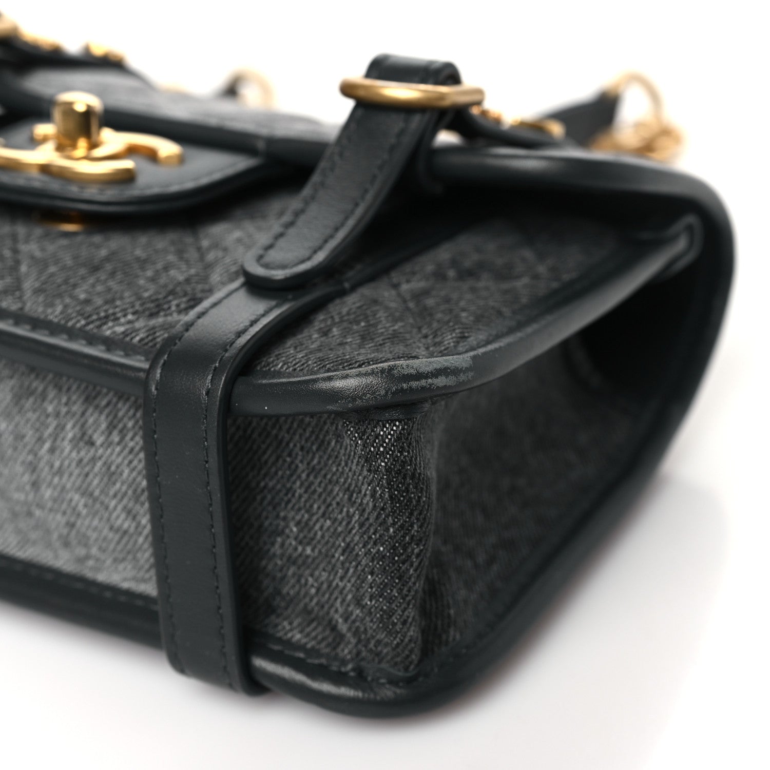 Denim Quilted Mini Flap Grey