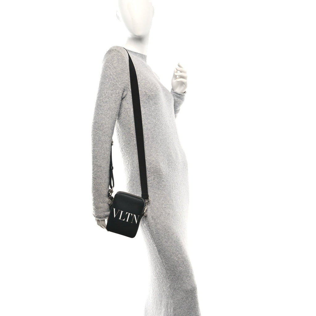 Calfskin VLTN Print Small Crossbody Bag Black