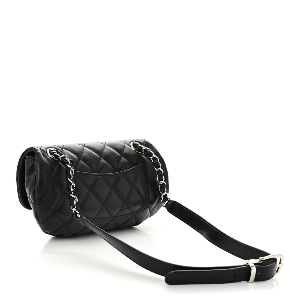 Calfskin Quilted CC Uniform Flap Belt Bag Black