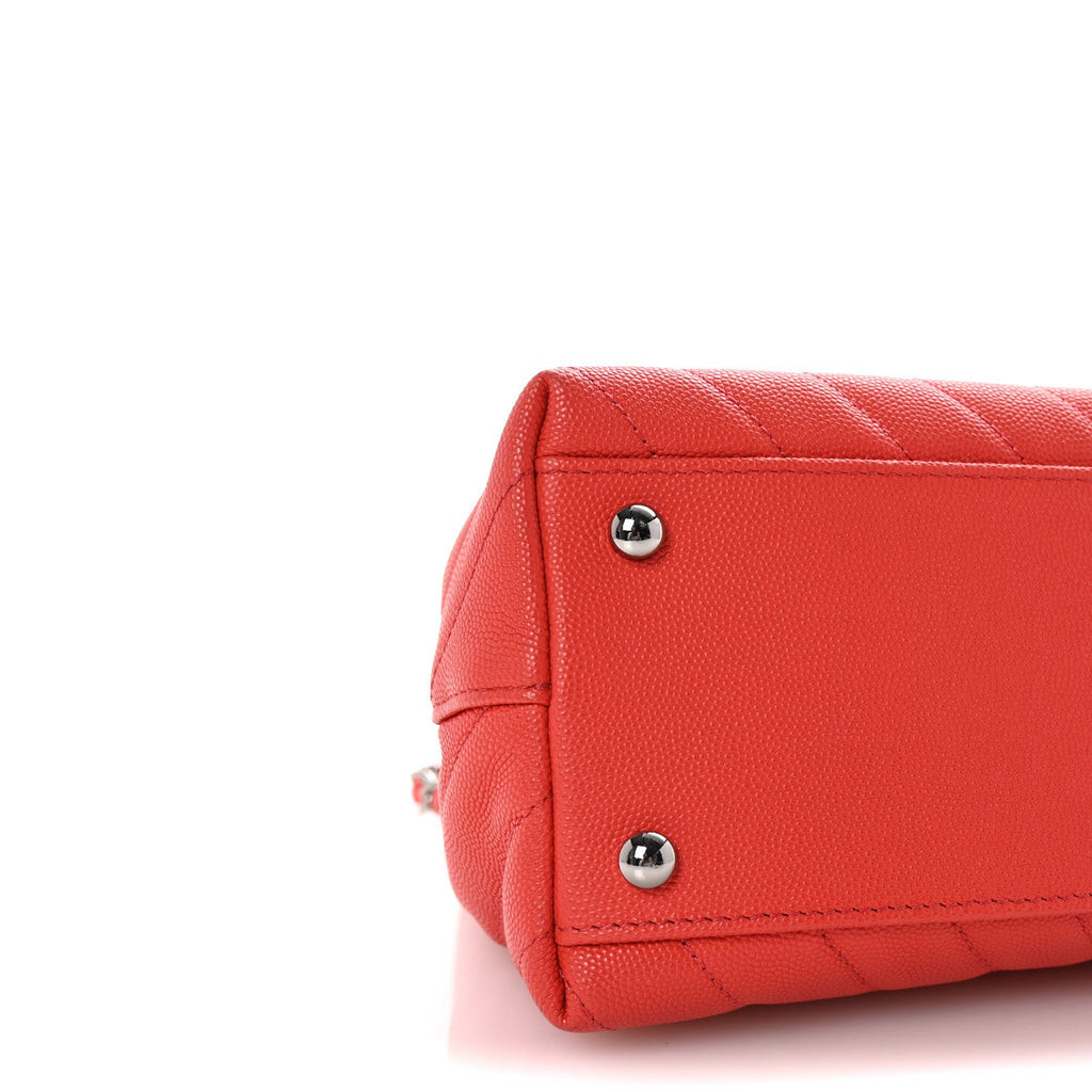 Caviar Chevron Quilted Small Coco Handle Flap Coral
