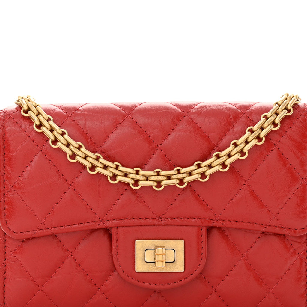 Aged Calfskin Quilted 2.55 Reissue Wallet On Chain WOC Red