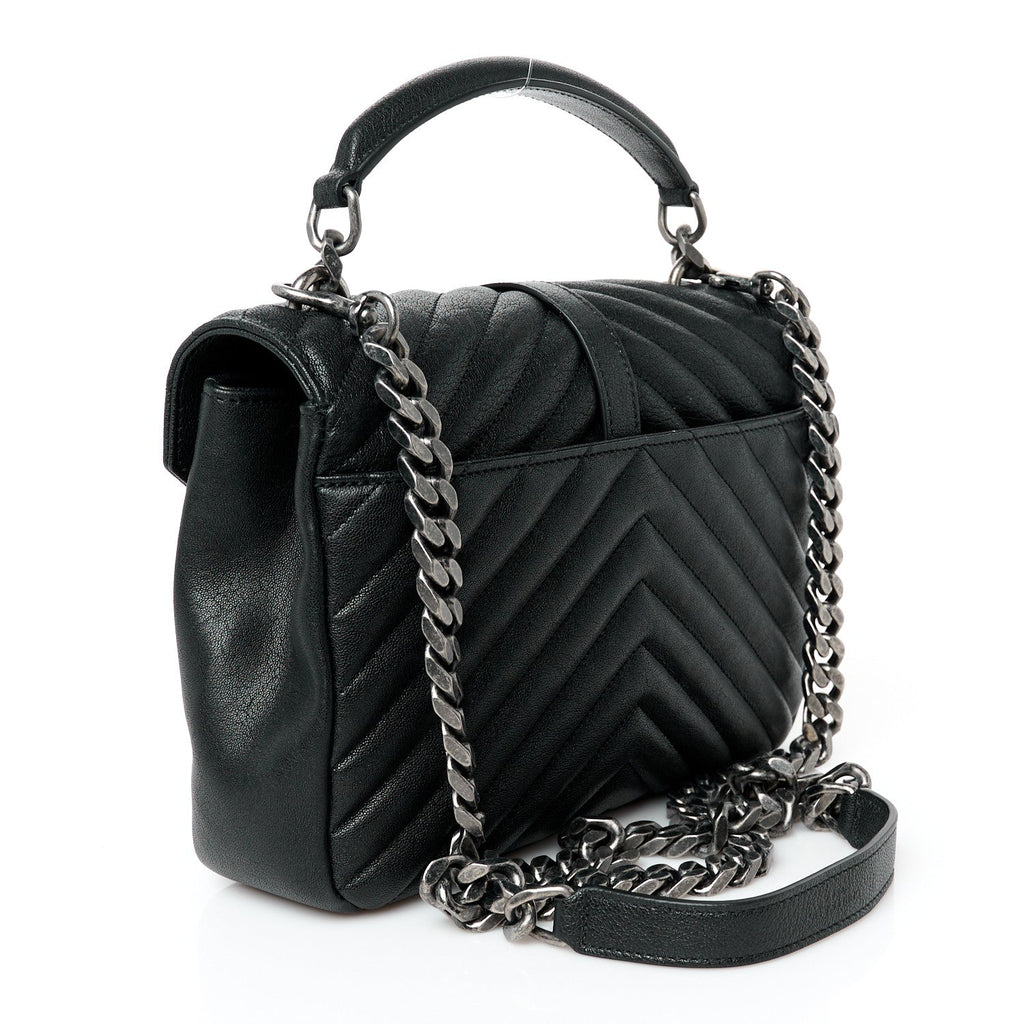 Sheepskin Matelasse Chevron Monogram Medium College Bag Black
