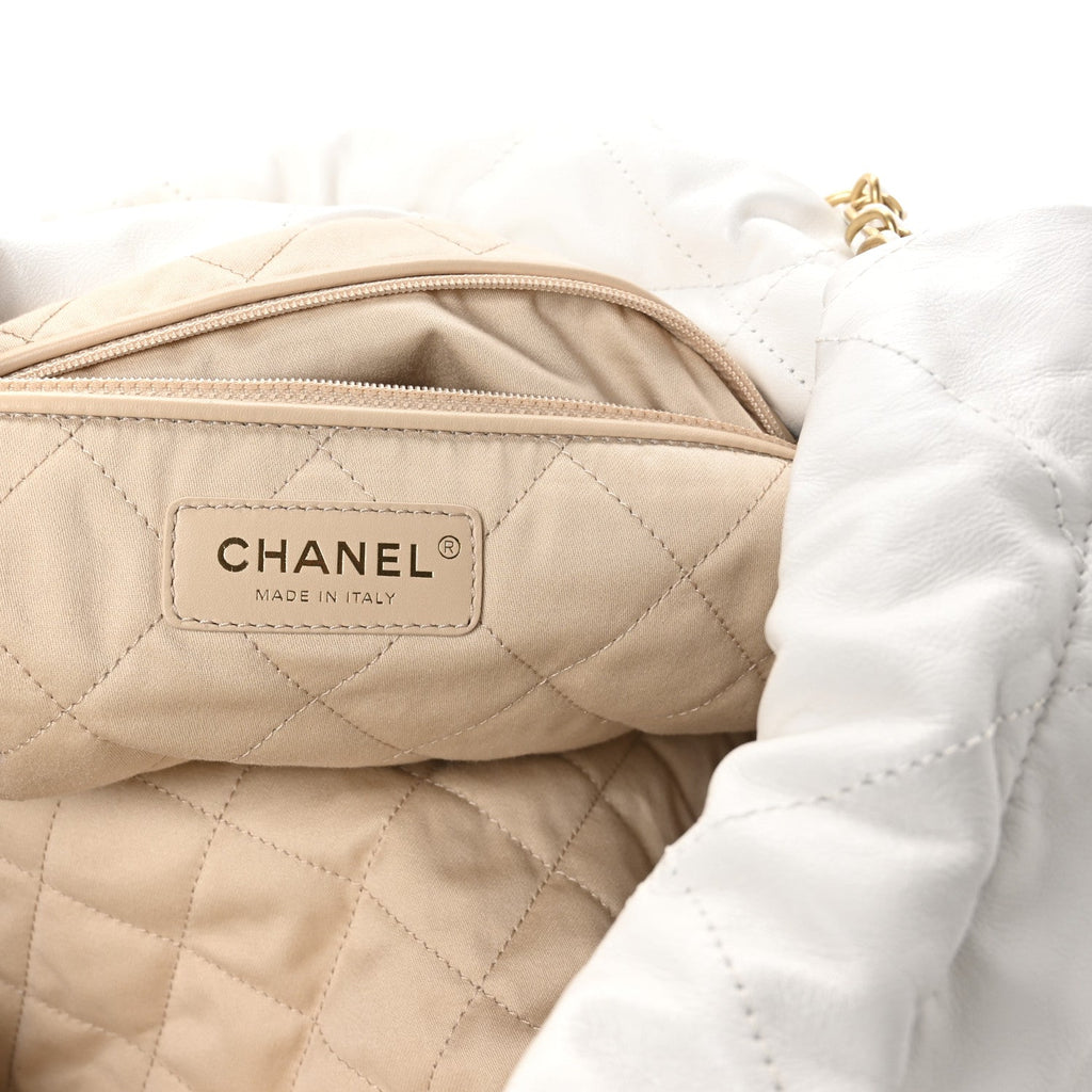 Shiny Calfskin Quilted Large Chanel 22 White