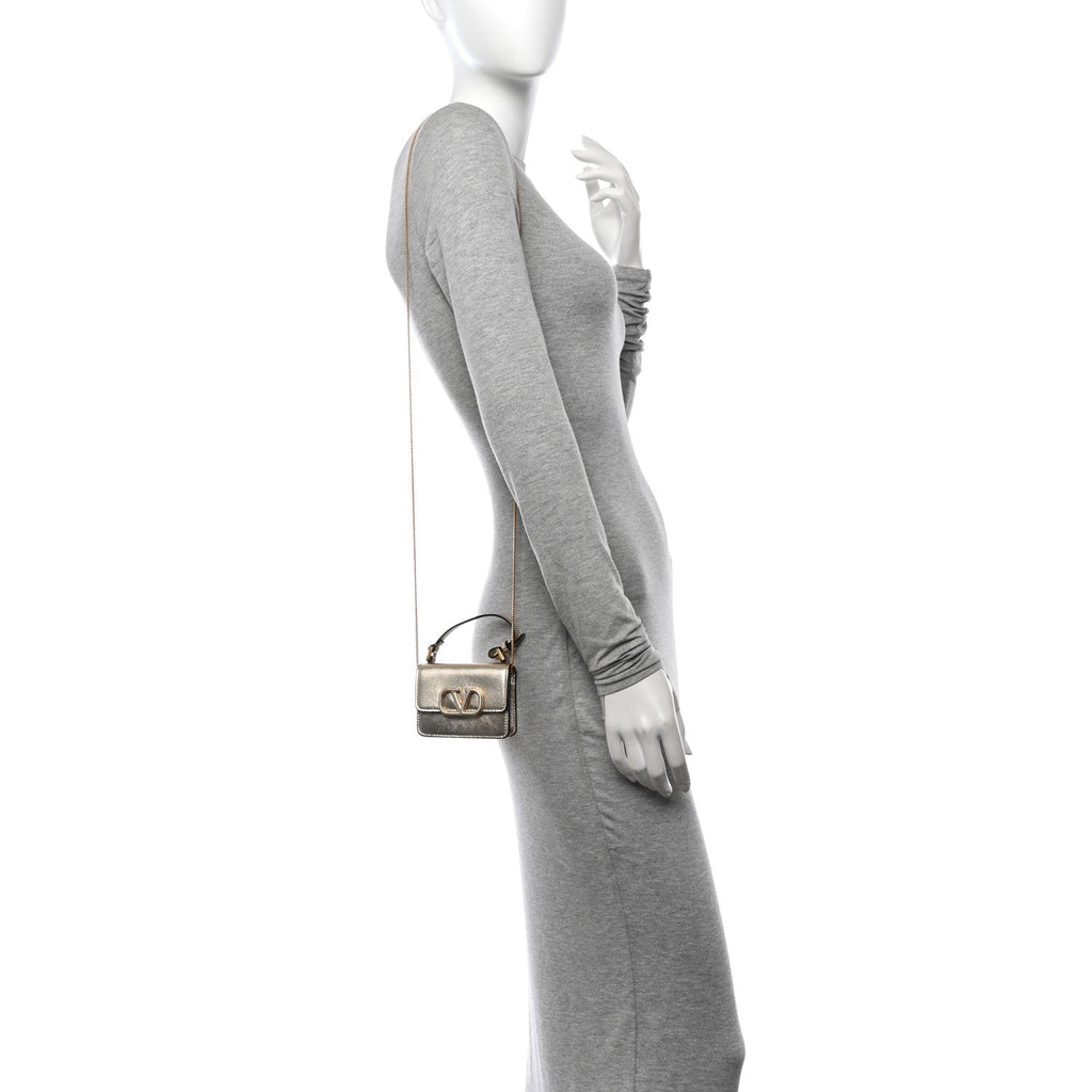 Metallic Calfskin Micro VSling Shoulder Bag Sahara