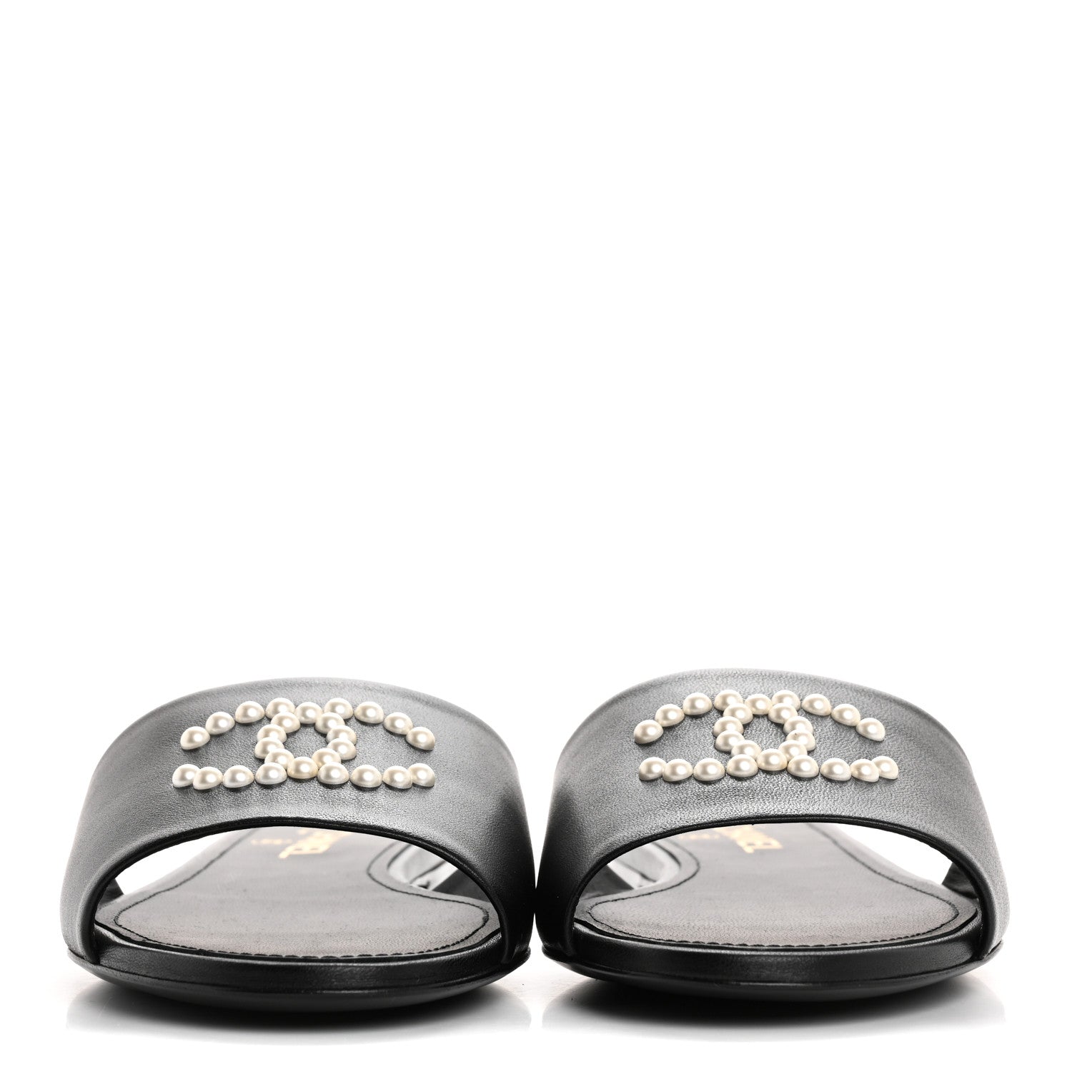 Lambskin Pearl CC Sandals 40.5 Black