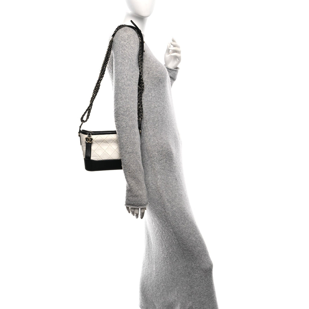 Aged Calfskin Quilted Small Gabrielle Hobo Black White
