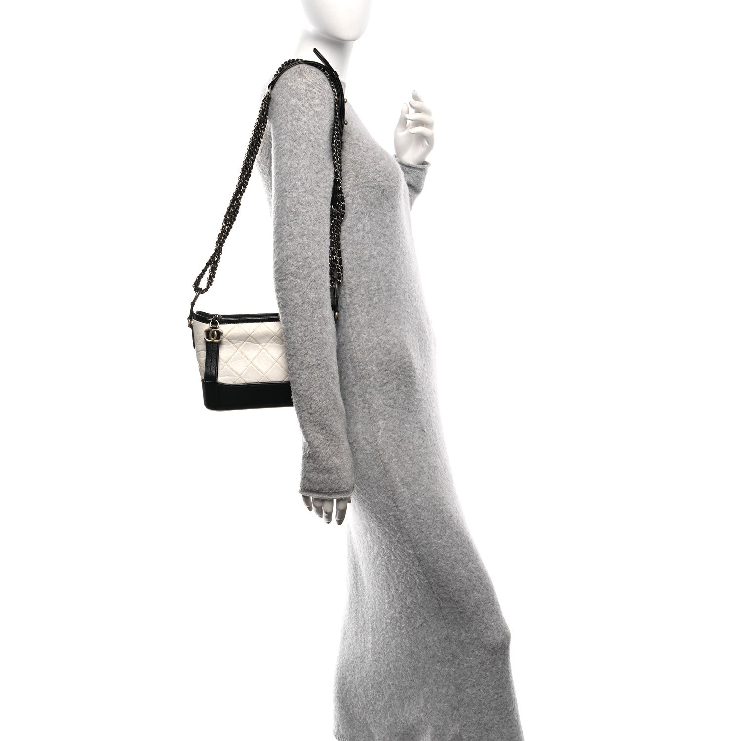 Aged Calfskin Quilted Small Gabrielle Hobo Black White