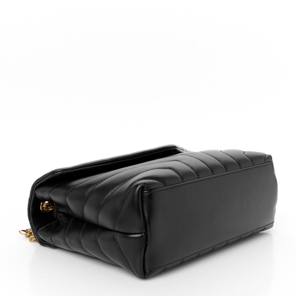 Calfskin Y Quilted Monogram Small Loulou Chain Satchel Black