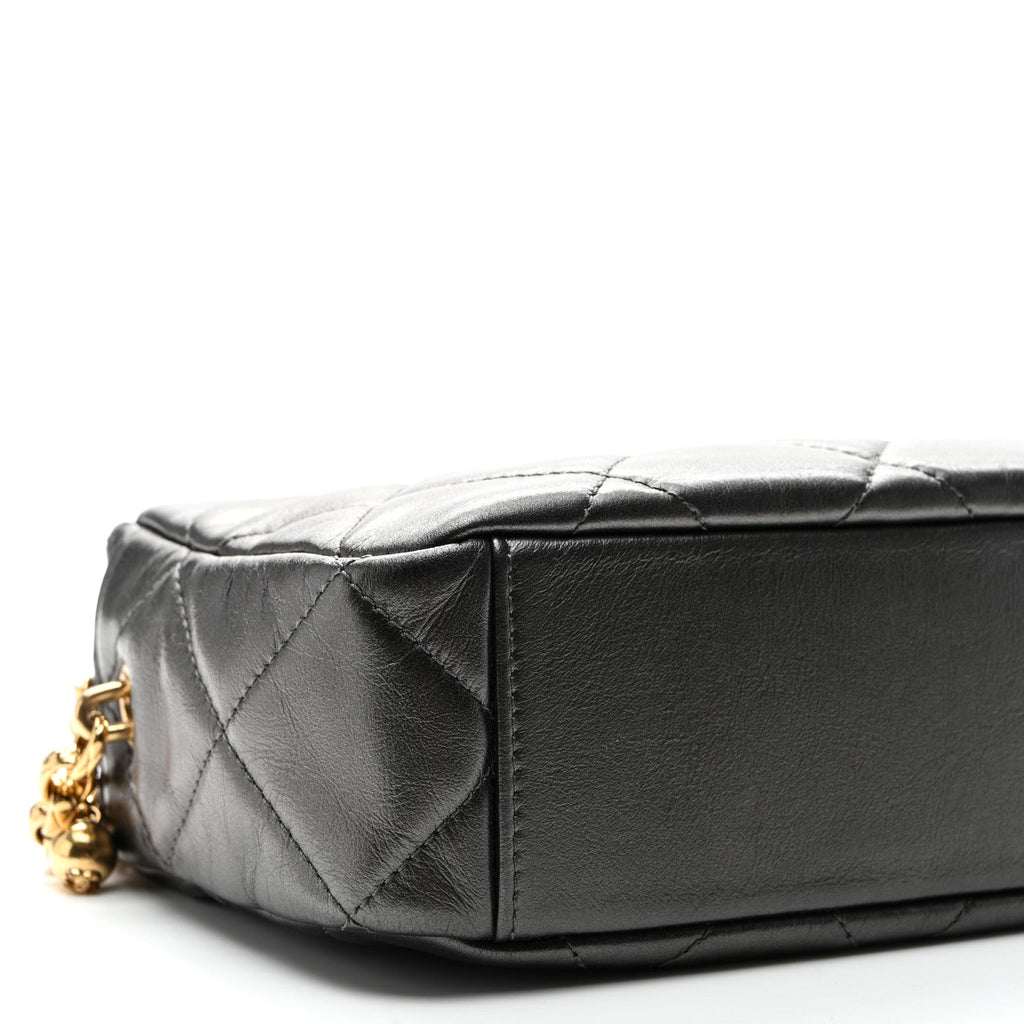 Metallic Calfskin Pearl Quilted CC Mini Camera Case Ruthenium