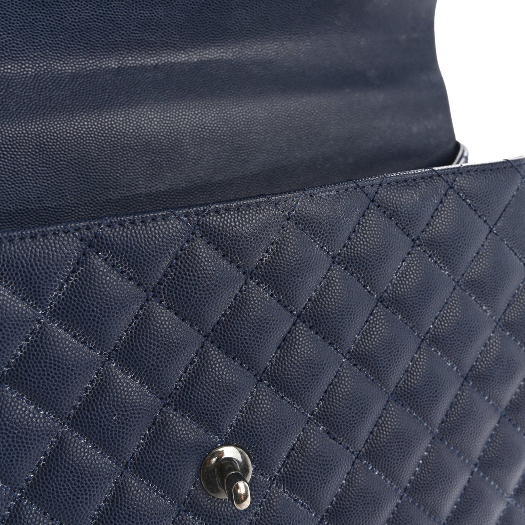 Caviar Lizard Quilted Large Coco Handle Flap Blue