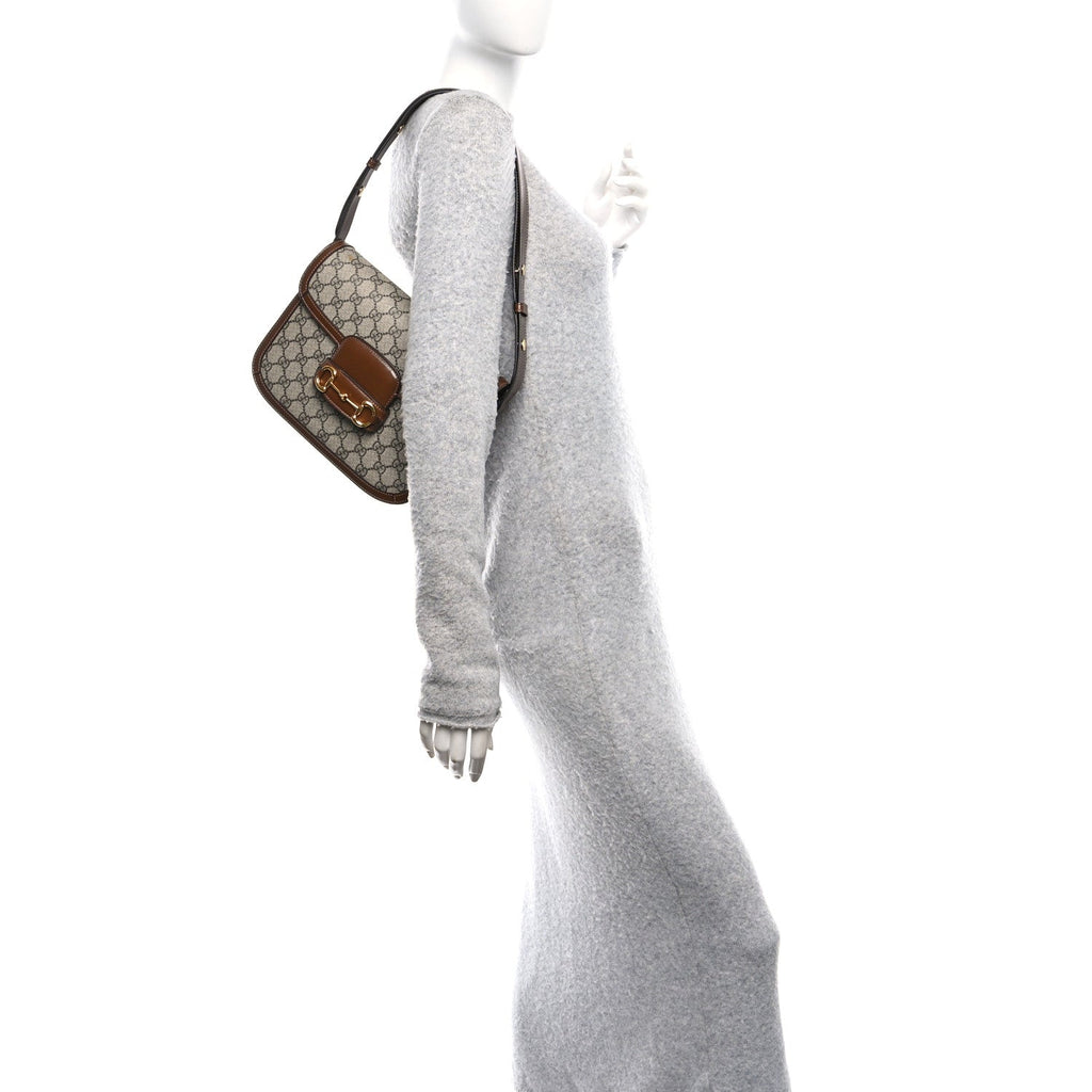 GG Supreme Monogram Horsebit 1955 Shoulder Bag Beige Brown Sugar