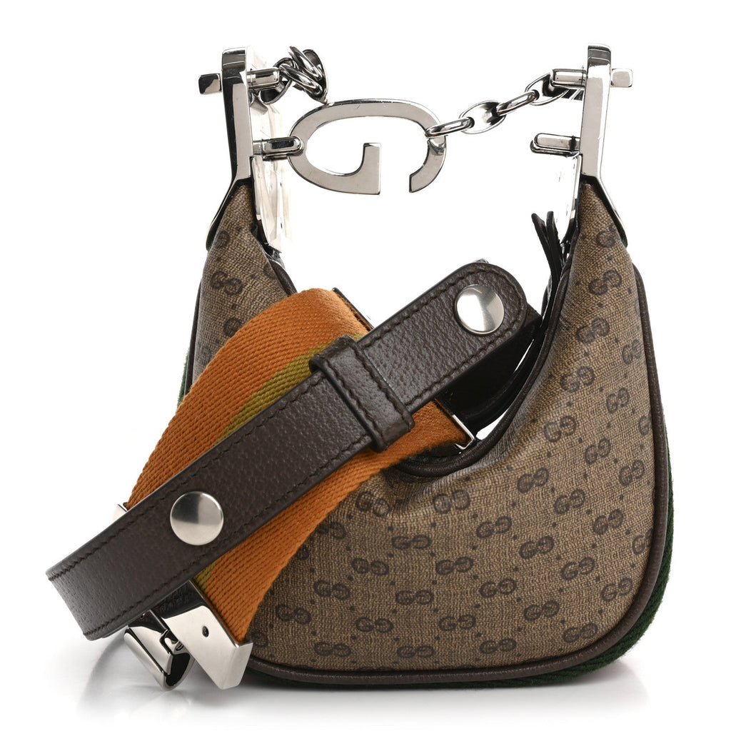 GG Supreme Monogram Textured Calfskin Web Mini Attache Hobo Beige Ebony New Acero