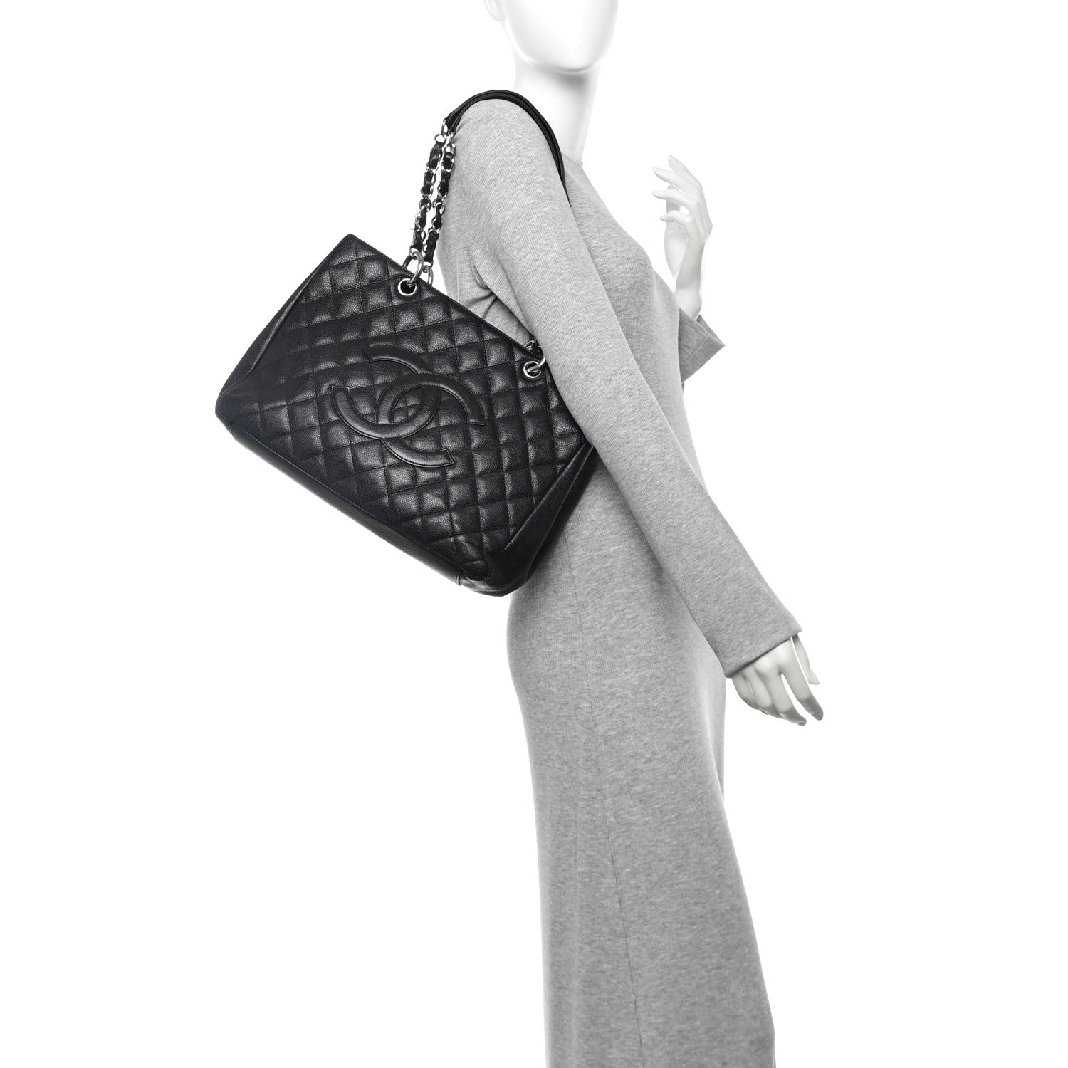 Caviar Quilted Grand Shopping Tote GST Black