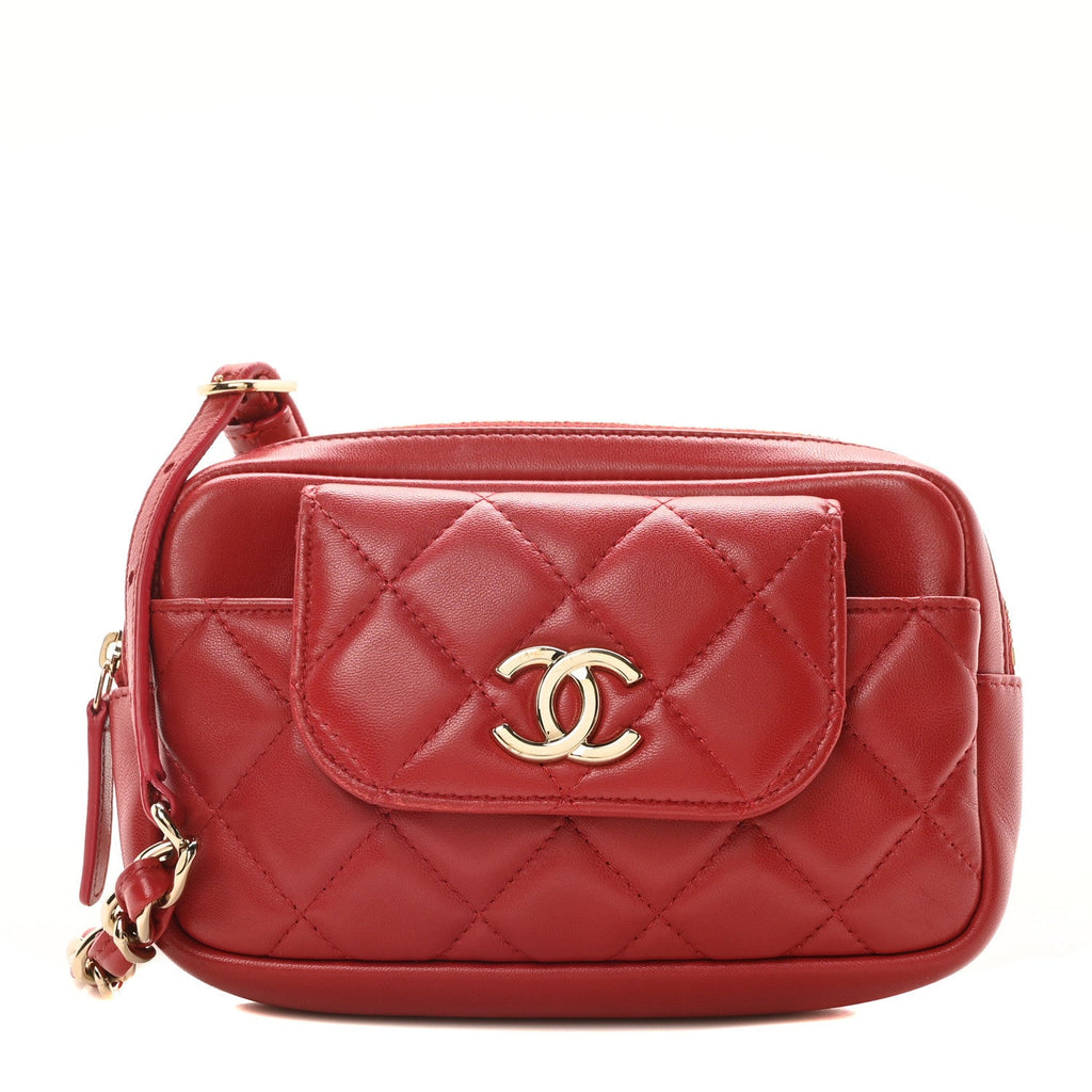 Lambskin Quilted Waist Bag With Pouch Red