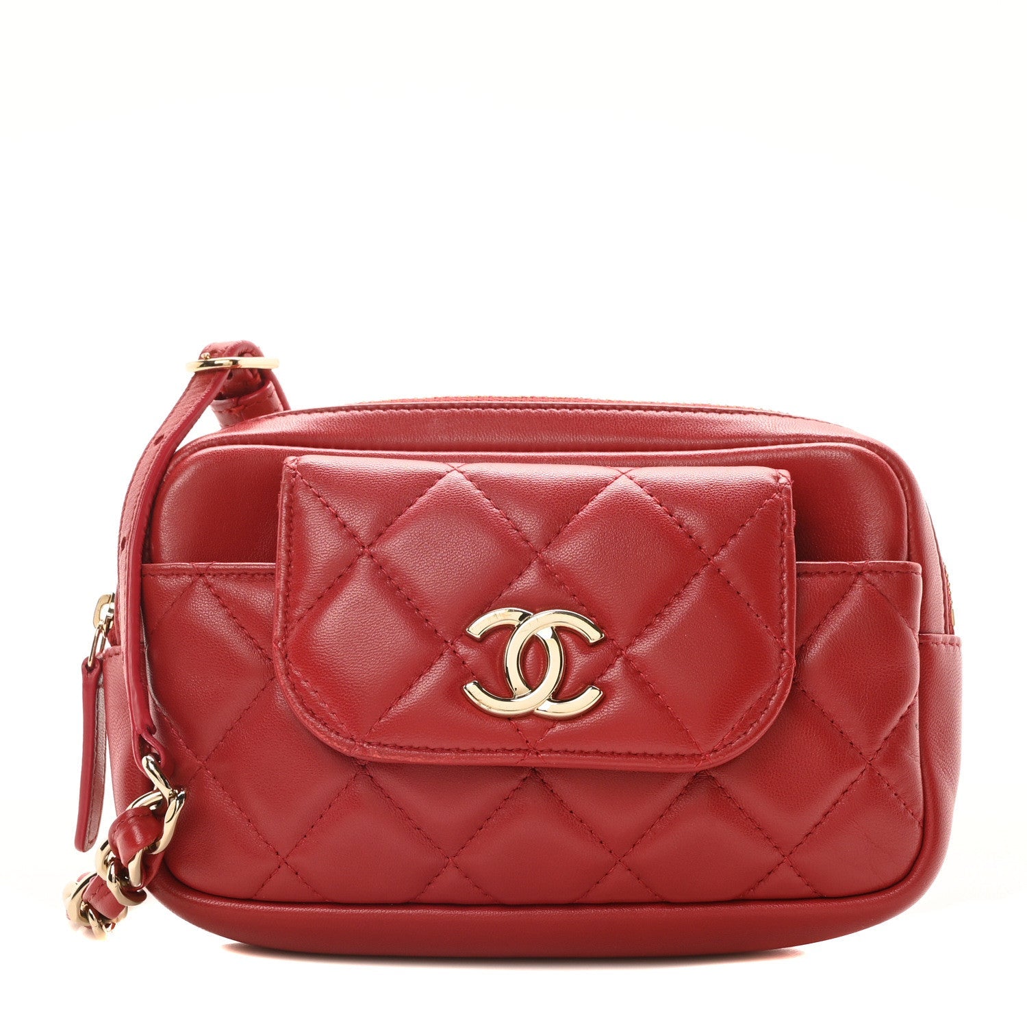 Lambskin Quilted Waist Bag With Pouch Red
