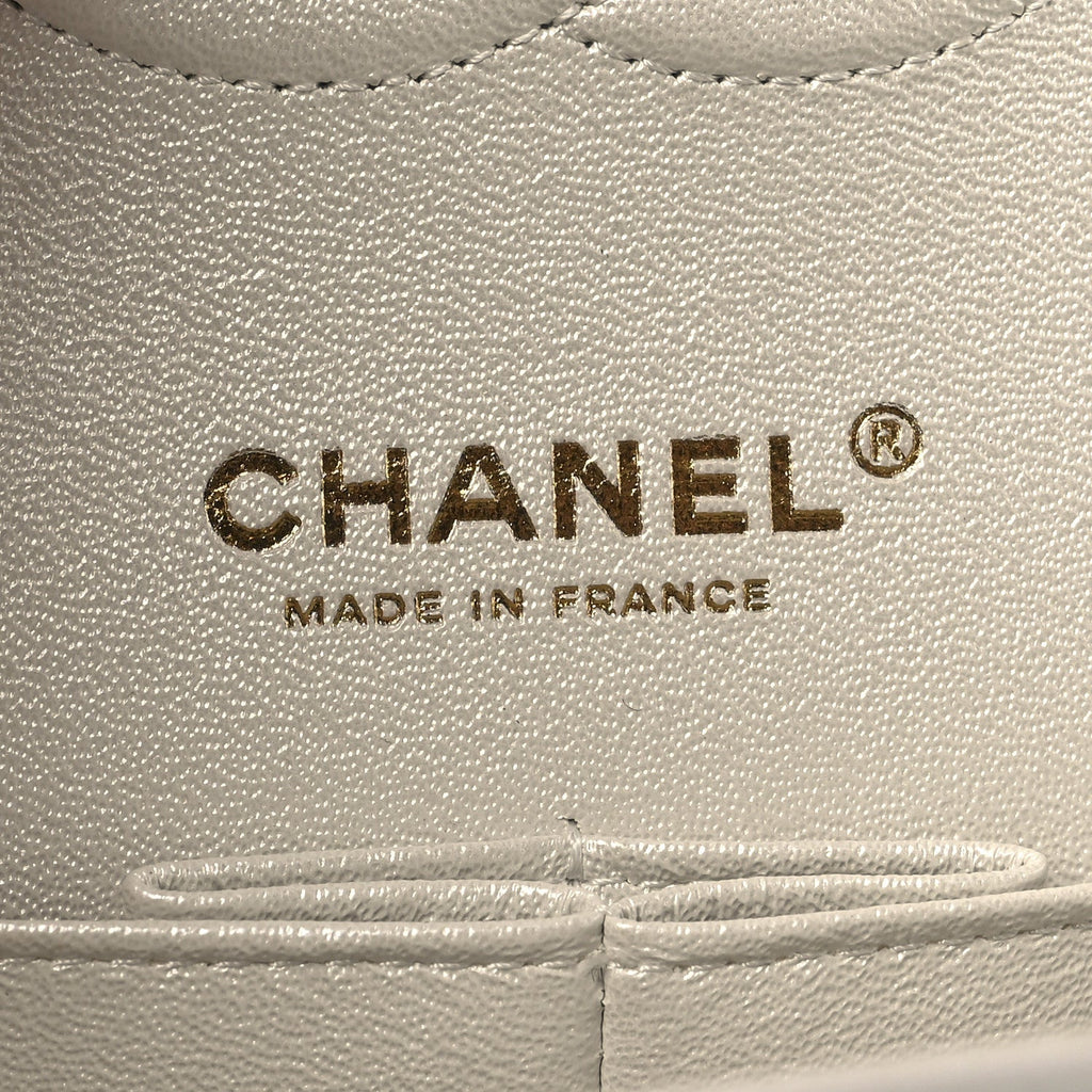 Iridescent Calfskin Quilted Medium Double Flap White