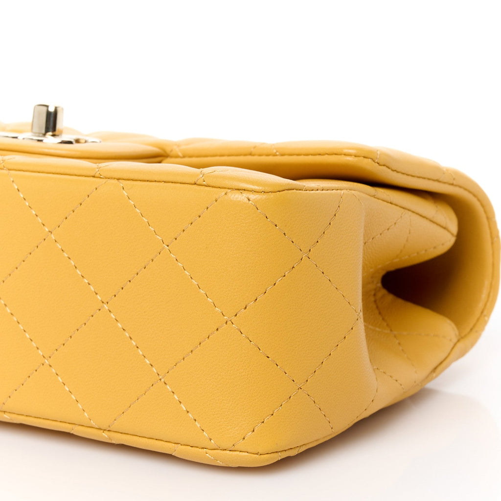Lambskin Quilted Mini Top Handle Rectangular Flap Yellow