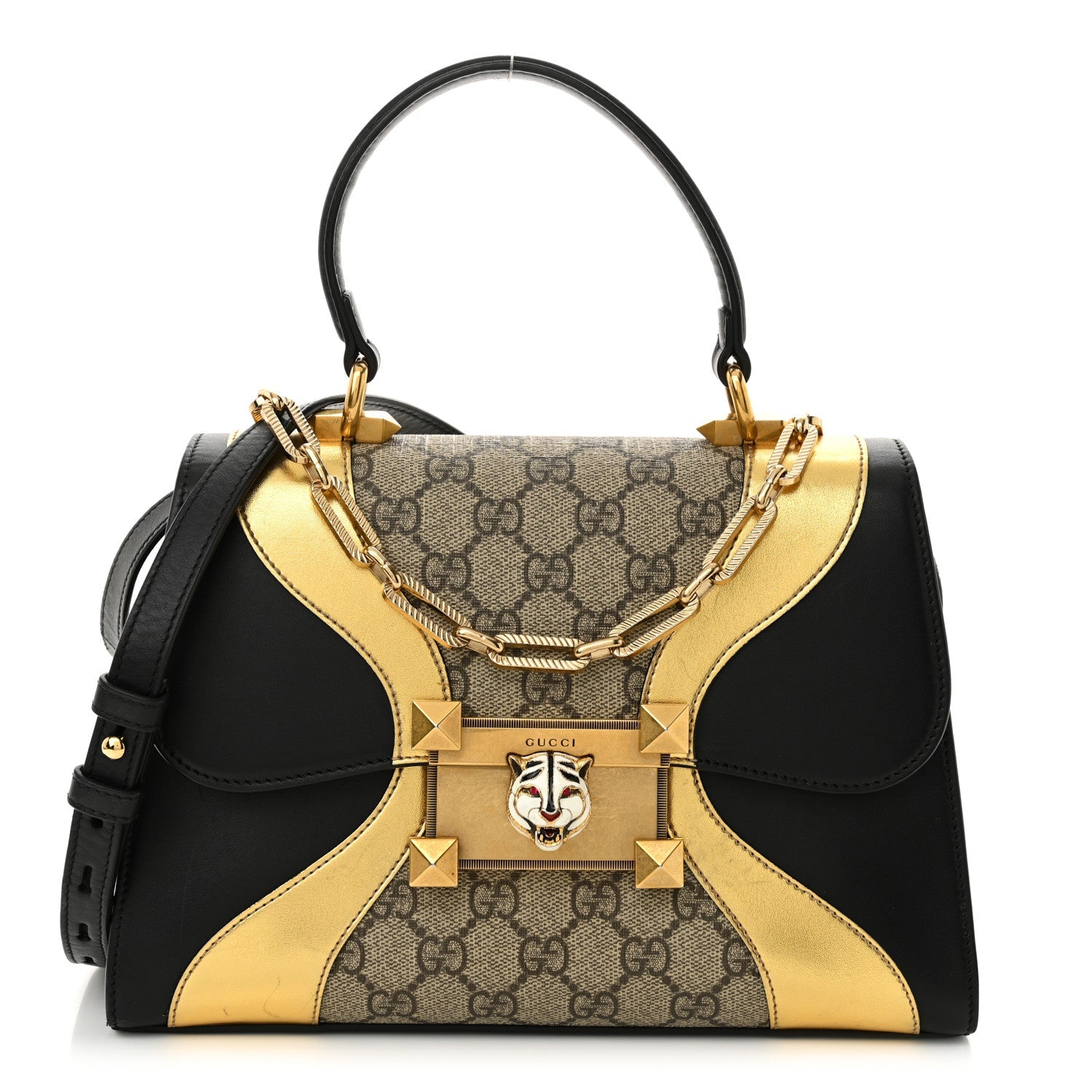 GG Supreme Monogram Small Osiride Top Handle Bag Black Gold
