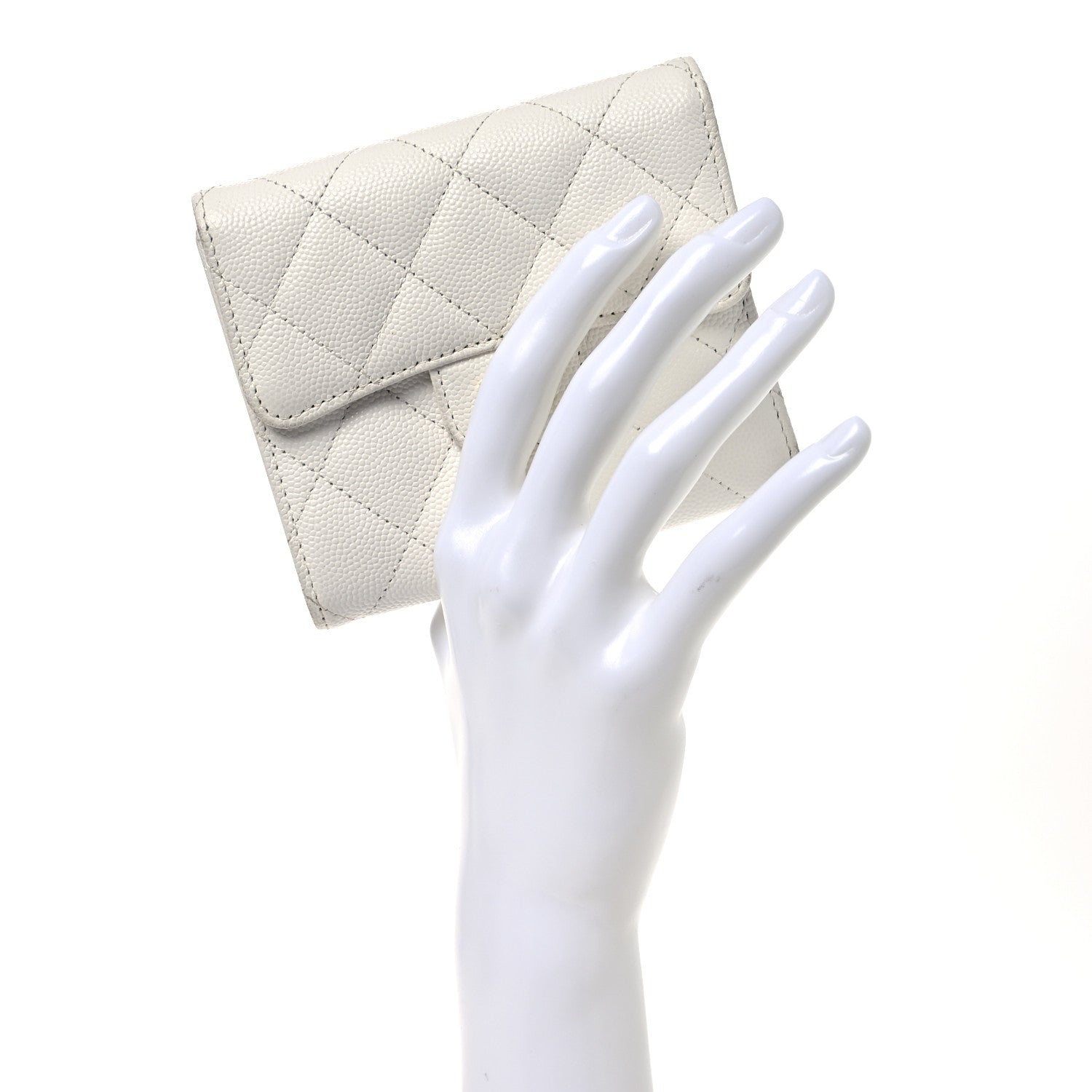 Caviar Quilted Compact Flap Wallet White